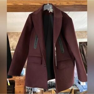 NEW Soia & Kyo Nordstrom Mens Logen Bordeaux Wine Wool Cashmere Pea Coat M